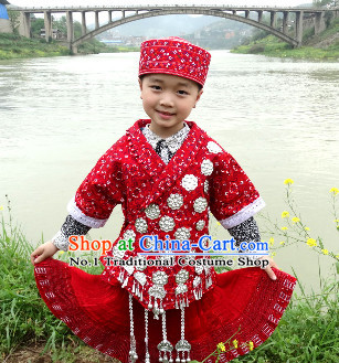 China Hmong Miao Ethnic Clothing and Hat for Children