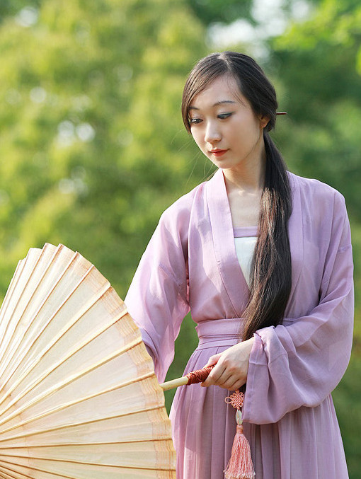 Chinese Traditional Purple Wide Sleeves Hanfu Set