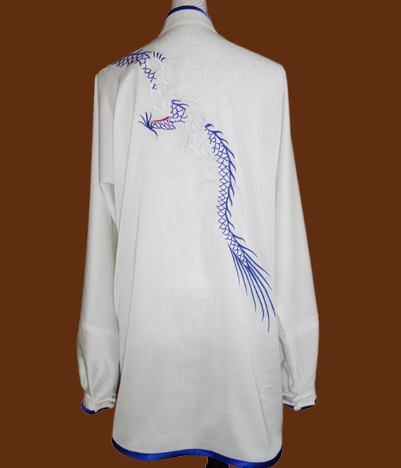 Top White Blue Dragon Embroidery Martial Arts Championship Competition Uniforms