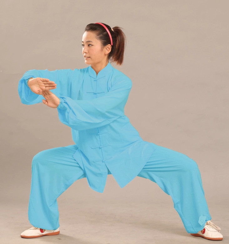 Blue Long Sleeves Flax Martial Arts Practice Suit
