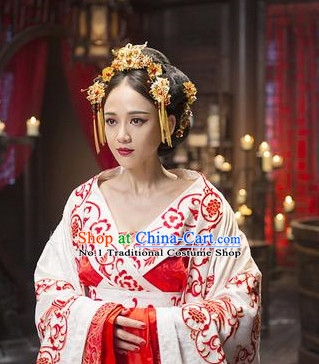 Chinese Royal Empress Phoenix Costumes and Hair Accessories Complete Set