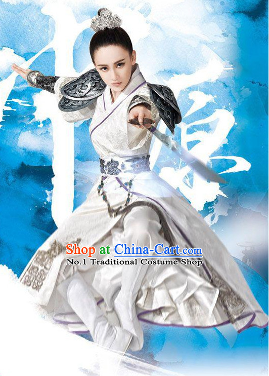 Chinese Swordsmen Costumes and Hair Accessories Complete Set