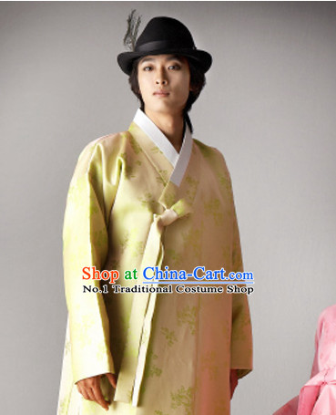 Top South Korean Bridal Bridegroom Hanbok Wedding Dress and Hat Complete Set