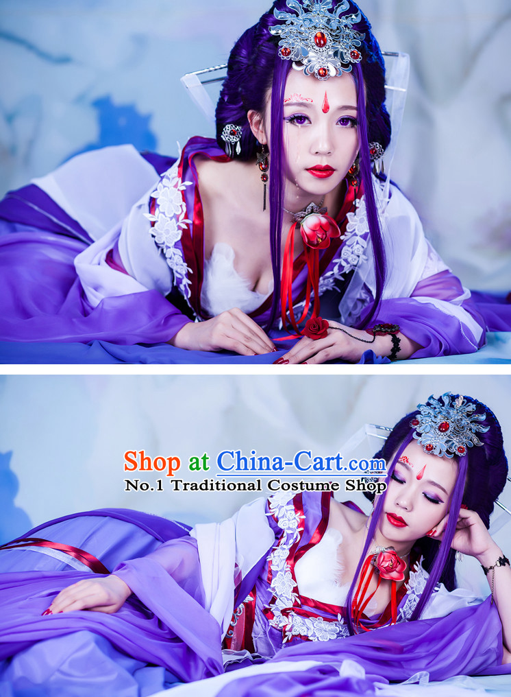 Asian Fashion Purple Princess Costumes and Hair Accessories Complete Set