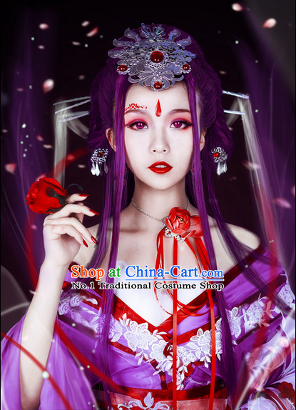 Asian Fashion Purple Princess Costumes and Hair Accessories Complete Set