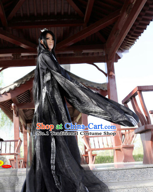 Asian Warrior Black Hanfu Costumes Complete Set for Men