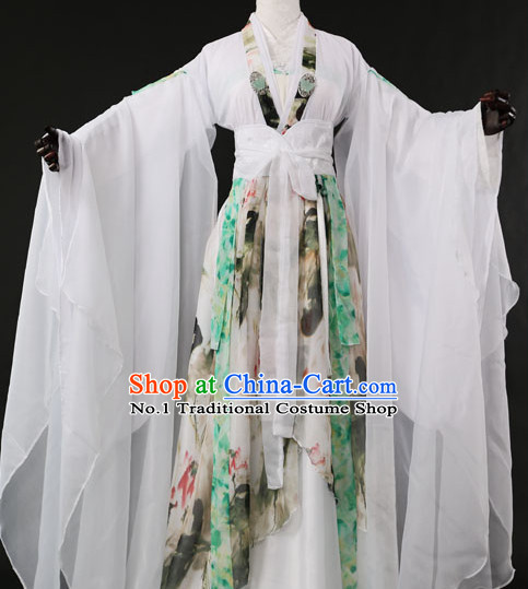 Chinese Pure White Romantic Wedding Gowns Hanfu Costumes Halloween Costumes for Women