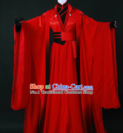 Chinese Red Romantic Wedding Gowns Hanfu Costumes