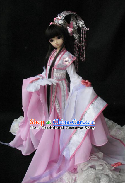 China Civilization Chinese Pink Hanfu Clothing and Hair Jewelry Complete Set for Women