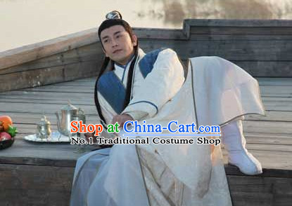 Chinese Swordsmen Kimono Costumes China Civilization and Hair Bands Complete Set for Men