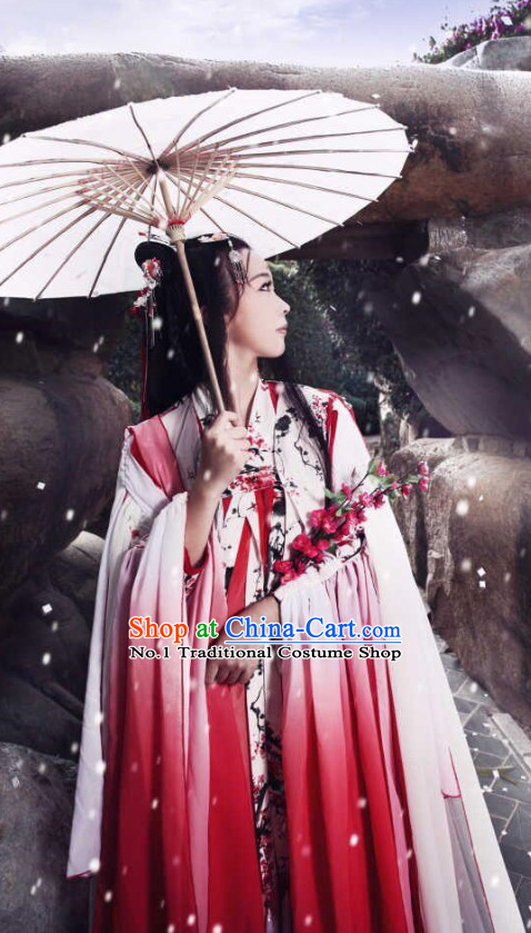 Chinese Fairy Costumes Asian Fashion Bridal Red Costumes and Hair Jewelry Complete Set for Women