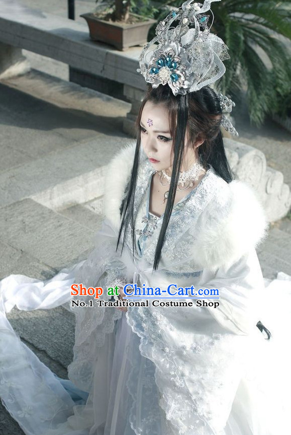 Asian Fashion Chinese Empress Costumes Clothing and Hair Jewelry Complete Set for Women