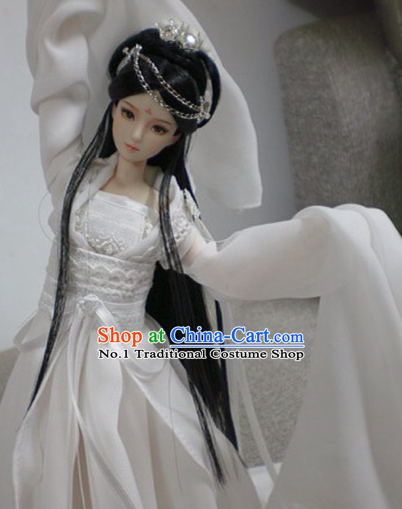 Asia Fashion China Civilization Chinese White Fairy Costumes Hanfu Dresses Complete Set for Women