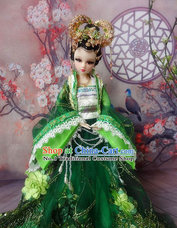 Asia Fashion China Civilization Chinese Green Hanfu Robe Complete Set
