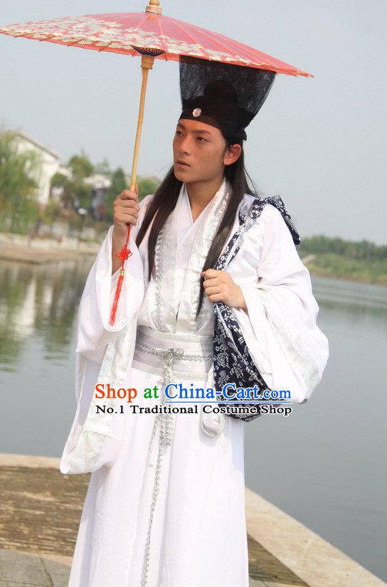 Asian Fashion Chinese White Scholar Student Costumes for Men