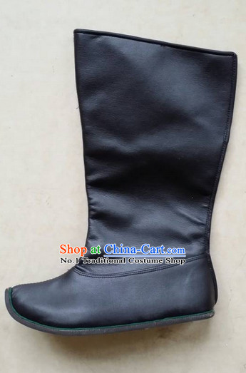 Handmade Chinese Traditional Black Ladies Leather Boots Footwear