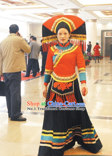 Chinese Traditional Ethnic Costumes and Headdresses Complete Set