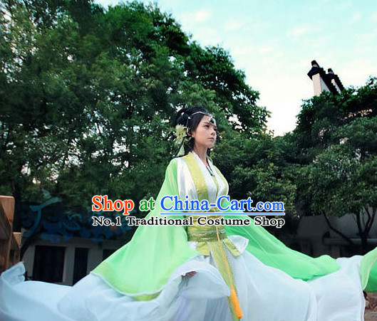 Chinese Green Fairy Costumes and Headdresses Complete Set for Women