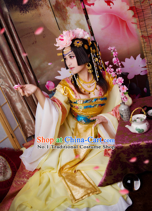 Oriental Clothing Chinese Princess Halloween Cosplay Costumes and Headdress Complete Set