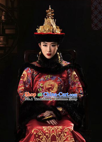 Chinese Qing Dynasty Empress Costumes and Phoenix Hat Complete Set