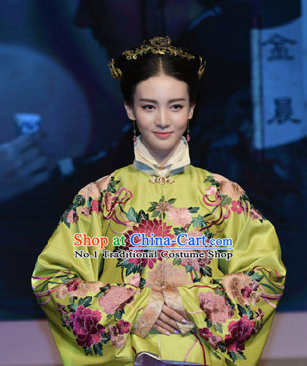 Chinese Traditional Ming Dynasty Imperial Princess Clothing and Hair Jewelry Complete Set