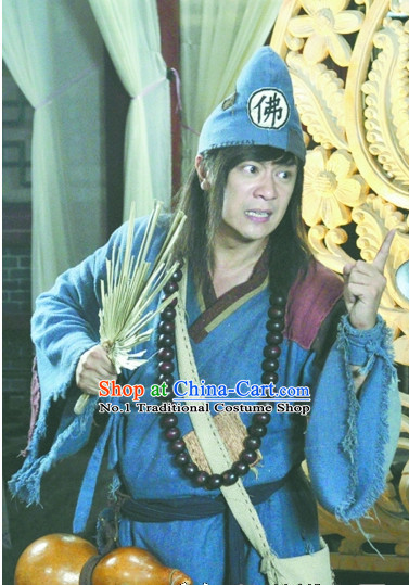 China Ancient Ji Gong Beggar Costumes and Hat Complete Set