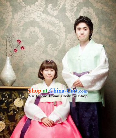 Traditional Korean Custom Made Hanbok Special Day Dresses Complete Set for Couple