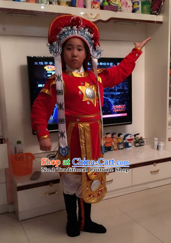 Chinese Hua Mudan Women Superhero Dance Costumes and Hat for Kids