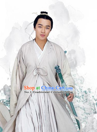 Chinese Swordman Costumes and Headbands Complete Set for Men