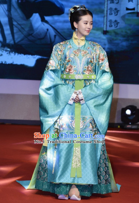 Chinese Traditional Empress Costume and Hair Jewelry Complete Set for Women