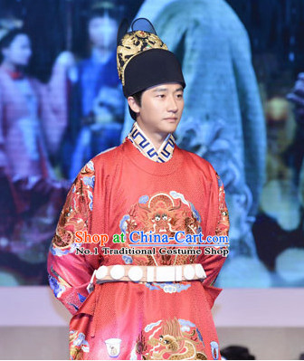 Chinese Ancient Emperor Costume and Hat Complete Set for Men