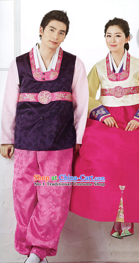 Traditional Korean Custom Made Special Day Customized Hanbok Costumes Complete Set for Couple