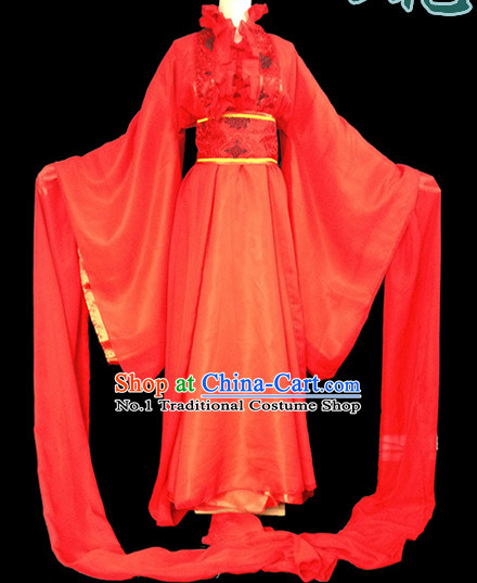 Chinese Red Water Sleeve Carnival Costumes Asia Fashion Ancient China Culture for Women