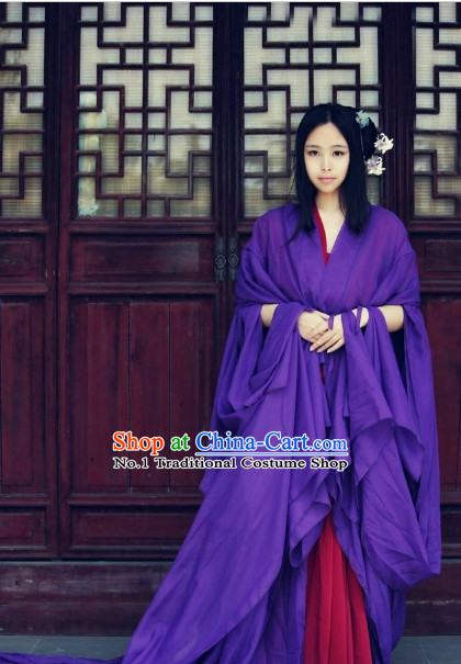 Asia Fashion Ancient China Culture Chinese Purple Long Tail Hanfu Dress
