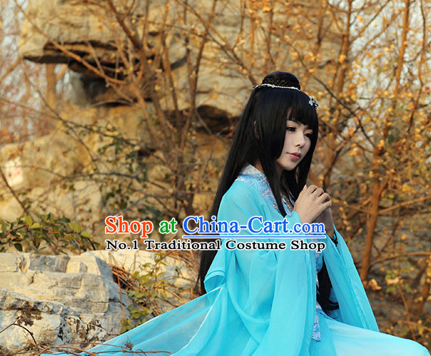 Asia Fashion Ancient China Culture Chinese Traditional Blue Clothing for Women