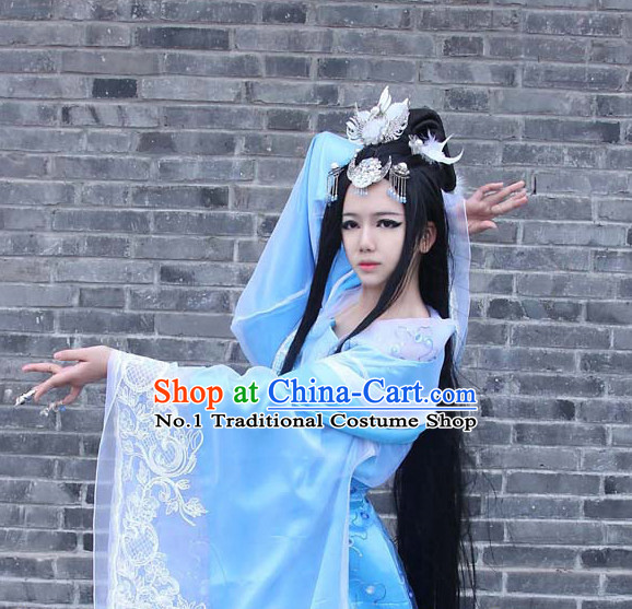 Asia Fashion Ancient China Culture Chinese Wide Sleeves Kimono Dress and Hair Accessories