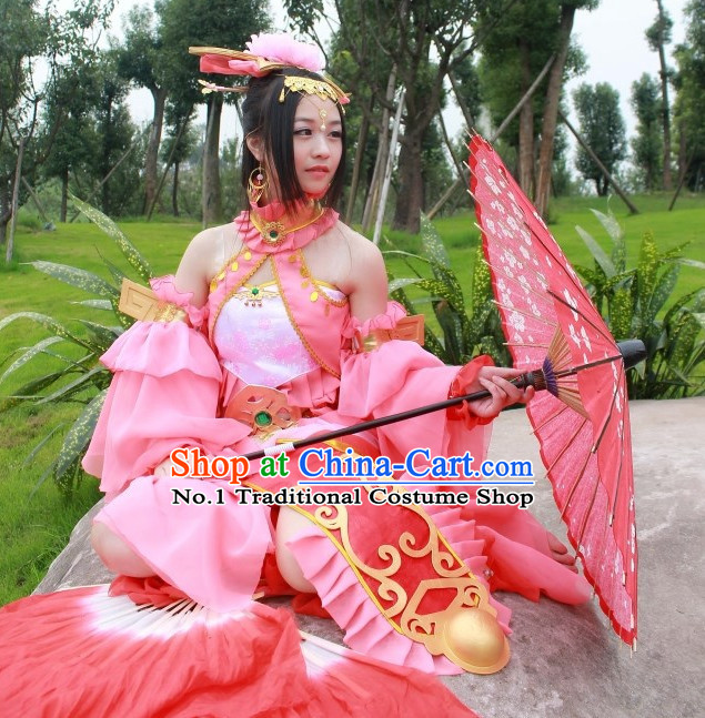 Asia Fashion Chinese Fan Dancing Costumes and Hair Accessories Complete Set