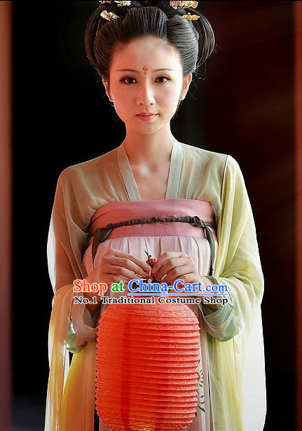 Asian Fashion Chinese Tang Dynasty Royal Lady Costumes and Hair Accessories