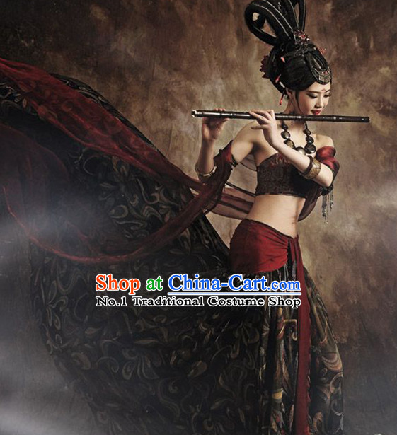 Asian Fashion Chinese Flying Fairy Feitian Dance Costumes and Hair Accessories