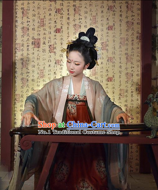 Asian Fashion Chinese Tang Dynasty Princess Clothes and Hat Complete Set