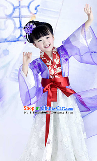 Asian Fashion Chinese Ancient Fairy Costumes and Hair Jewelry Complete Set for Kids