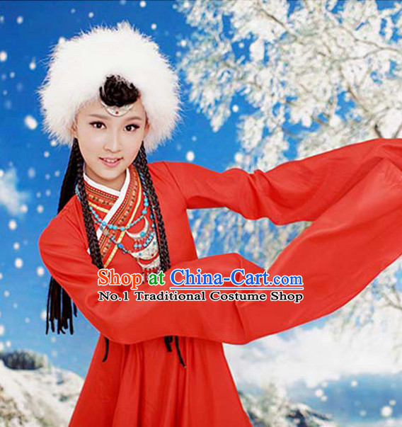 Asian Fashion Chinese Traditional Tibetan Costumes and Hat Complete Set for Kids