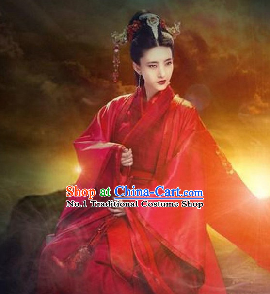 Chinese Red Hanfu Empress Dress and Hair Jewelry Complete Set