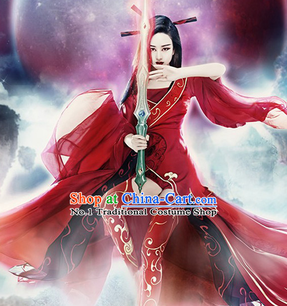 Chinese Red Alluring Woman Costumes Complete Set