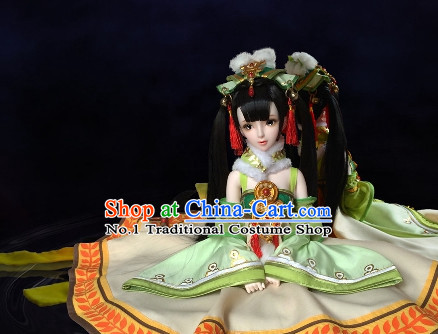 Chinese Classical Empress Black Long Wig and Hair Jewelry Complete Set