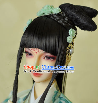 Traditional Chinese Black Wig and Hair Jewelry for Beauties