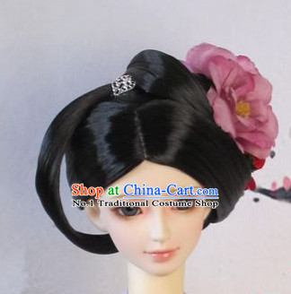 Traditional Chinese Tang Dynasty Black Wig and Hair Decorations