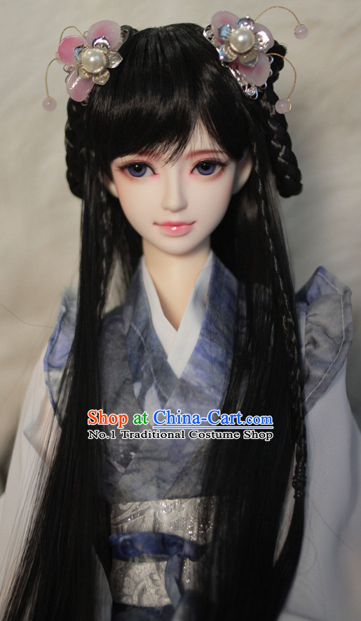 Asia Fashion Chinese Princess Black Wig and Hair Accessories Headbands Hair Jewelry