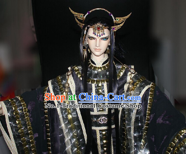 Chinese Stage Performance Emperor Cosplay Costumes and Hair Accessories Complete Set