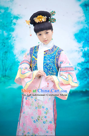 China Fashion Chinese Ancient Costume Mandarin Dress and Hair Jewelry Complete Set